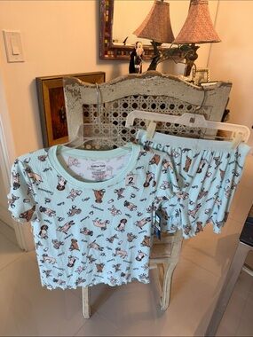 Pillow Talk Green/Black/White  Dog Print Pajama Set